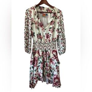 Farm Rio Women's XXS Petite Anabela Dress Floral Smocked Knee Length Tassel